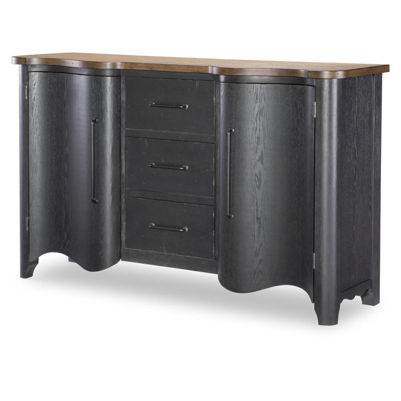 Country Living Vintage Market Scalloped Door Chest (3 Drawers, 2 Doors, 4 ADJ Shelves), Black