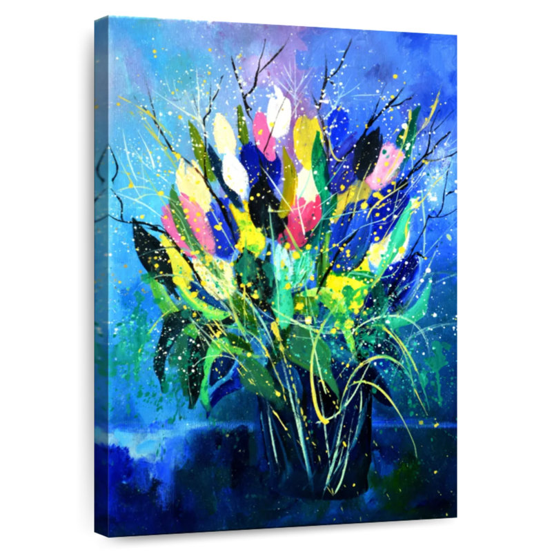 Avery tulipes sur fond bleu, H 12 po x l 8 po