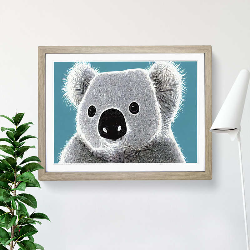 Cute Koala Bear - Framed Print, 25cm H x 34cm W x 2cm D, Oak