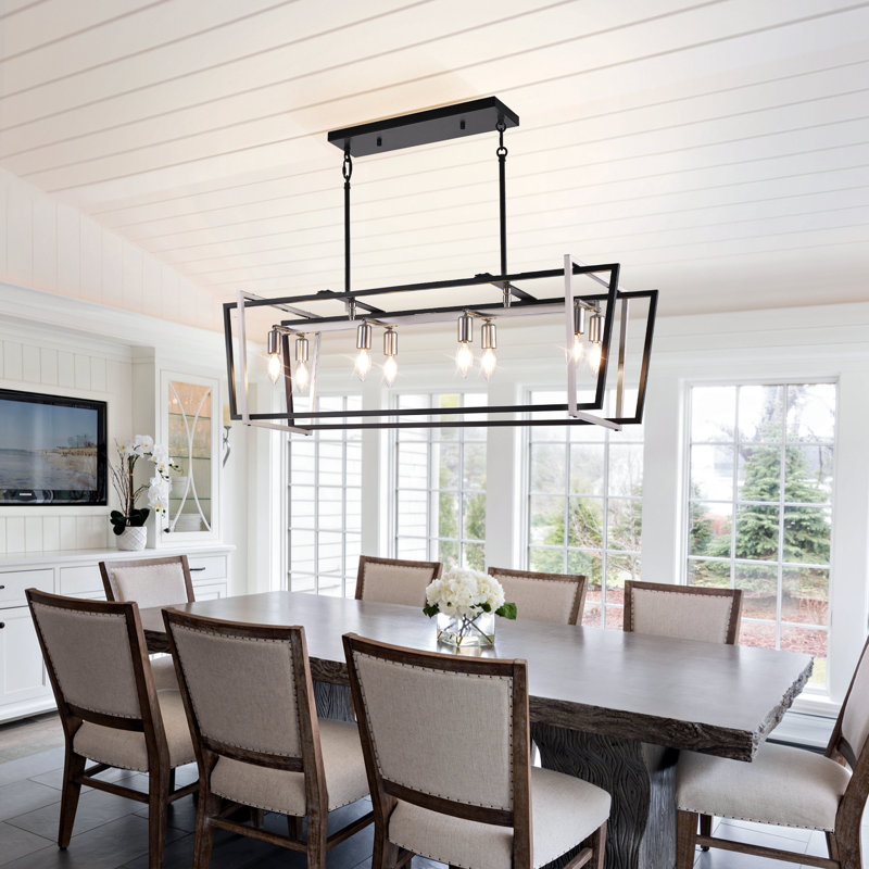 Luminaire suspendu 8 lumières pour îlot de cuisine, Argenté / Noir