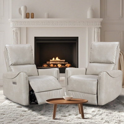 Hjalti Breathable Leather Swivel And Rocker Power Recliner Chair With Usb Port Set Of 2