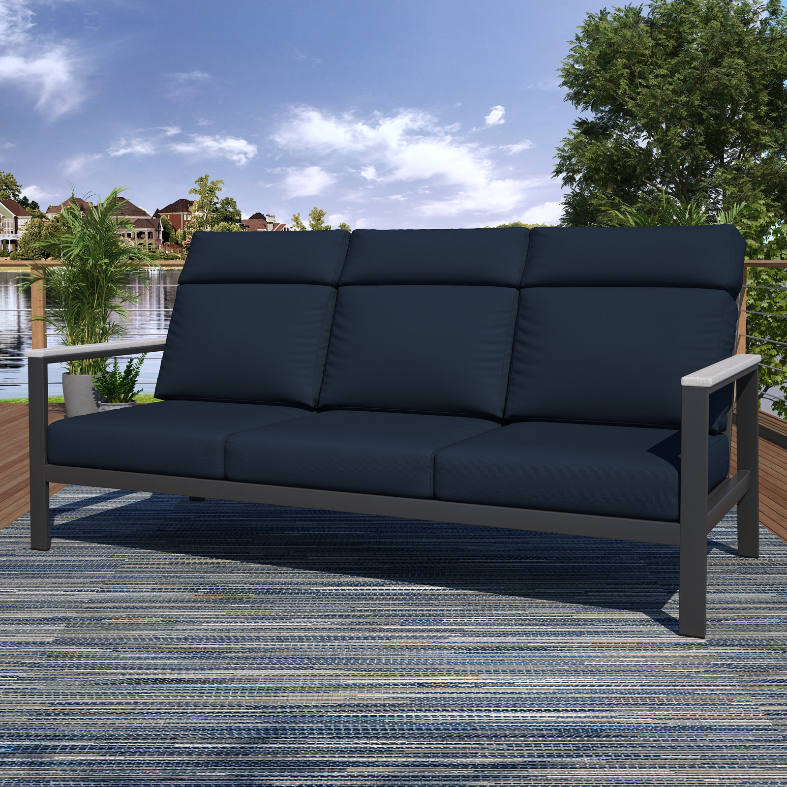 Townsend 80" Sunbrella® Patio Sofa, Canvas Navy, White, Yes