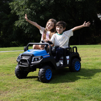 24v 4-seater Kids Ride On Truck With Parent Remote Control, 4-wheel Suspension, Bluetooth Music, Usb & Radio, Led Headlights, Battery Powered Electric Car, Max 220lbs, For Ages 3-8, Blue