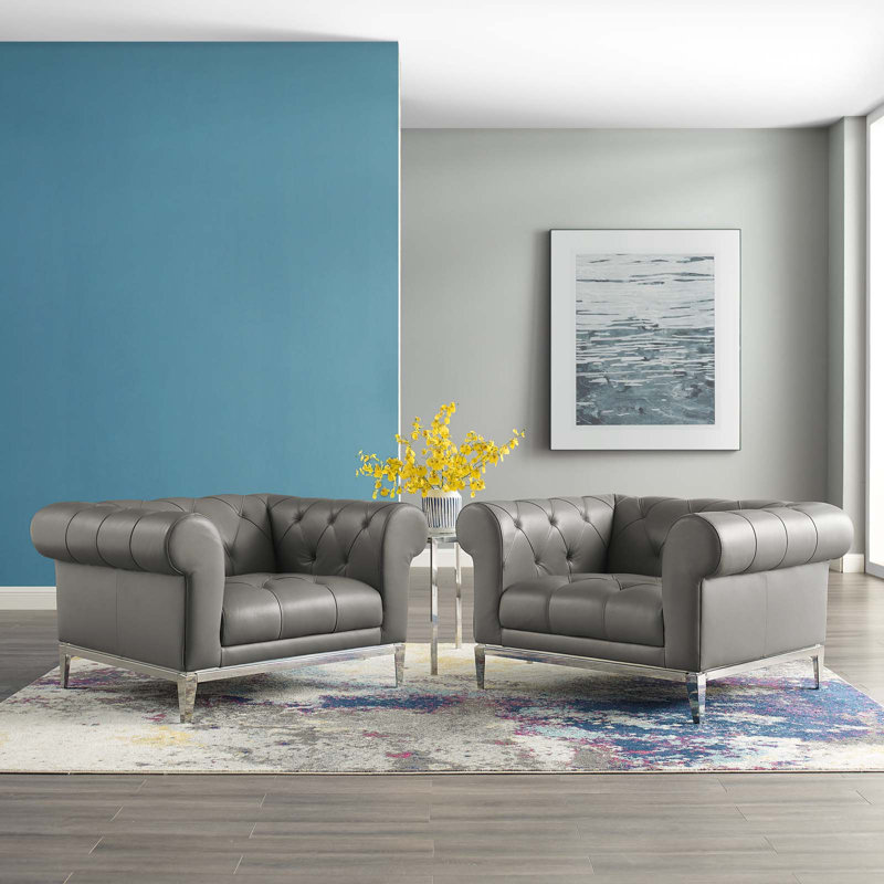 Fauteuil capitonné en cuir Idyll