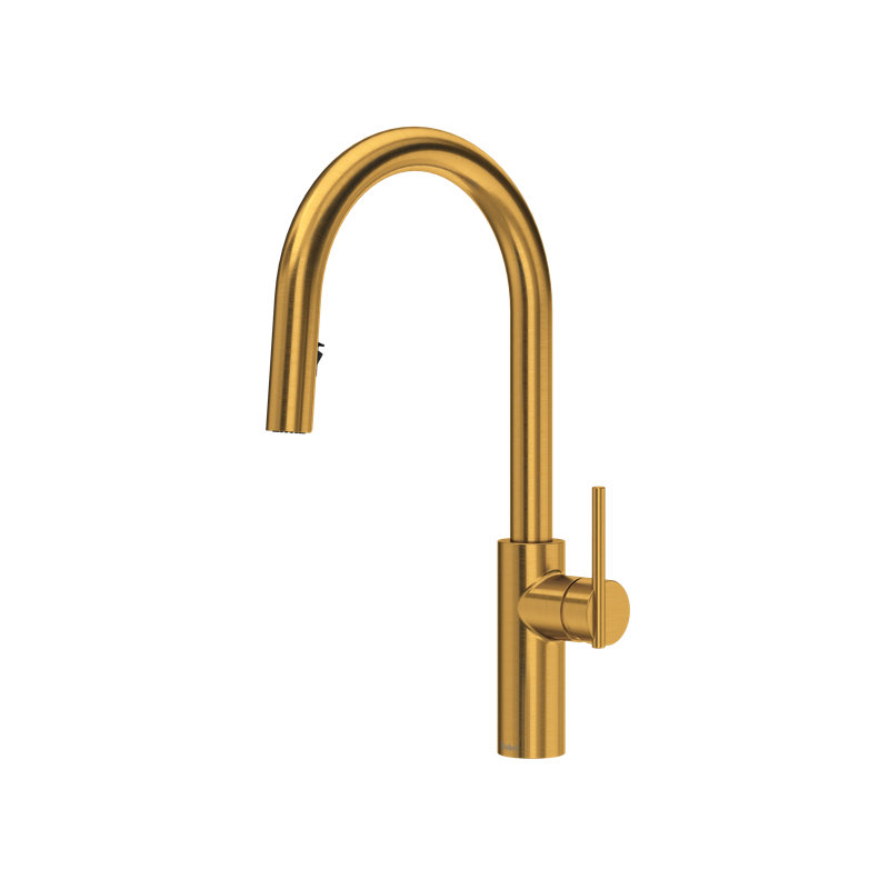 Lateral Pull-Down Kitchen Faucet With C-Spout, Brushed Gold