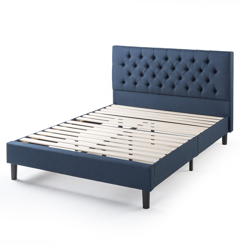 Upholstered Platform Bed, King, Misty Navy