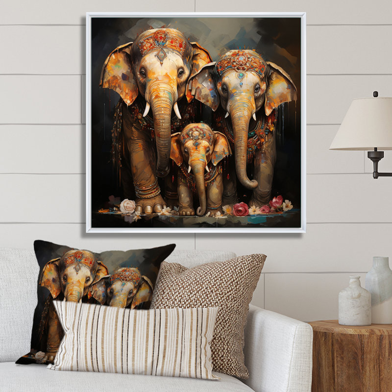 Art asiatique, éléphants thaïlandais VI - impression, H 30 po x l 30 po x P 1 po, Cadre flottant blanc