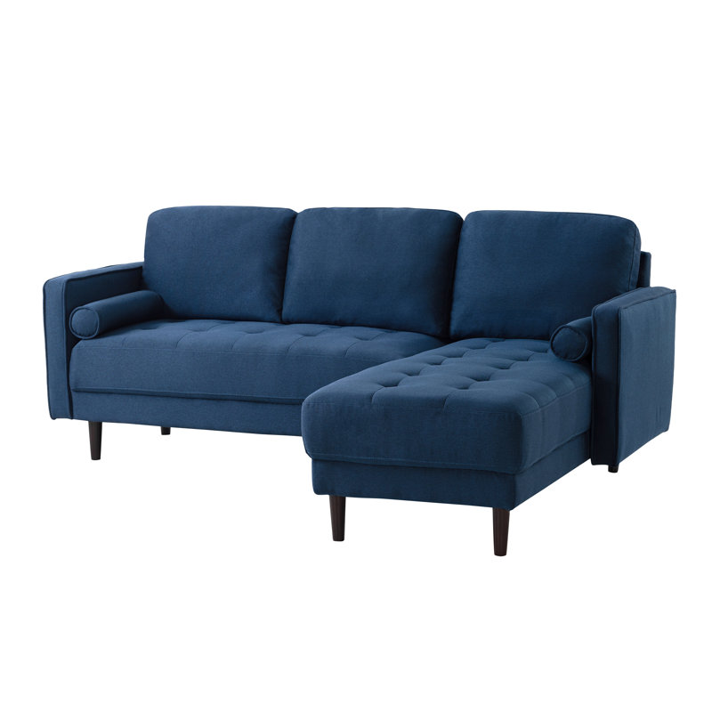 Garren Sofa Chaise Sectional, Navy Blue Linen