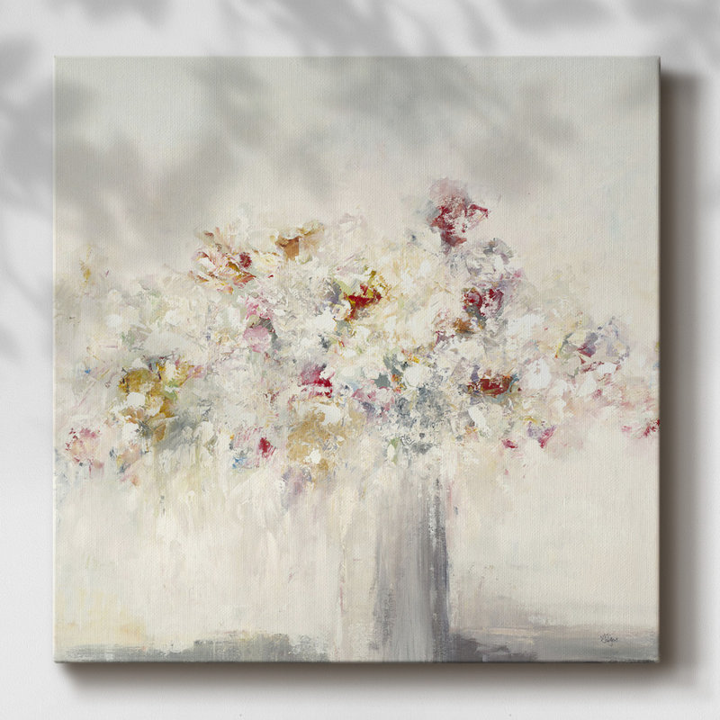 Floral pâle sur toile, H 16 po x l 16 po