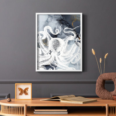 «Octopus Ink II», reproduction encadrée - bois massif