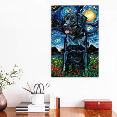 «Black Labrador Night IV» par Aja Treves - reproduction d'art