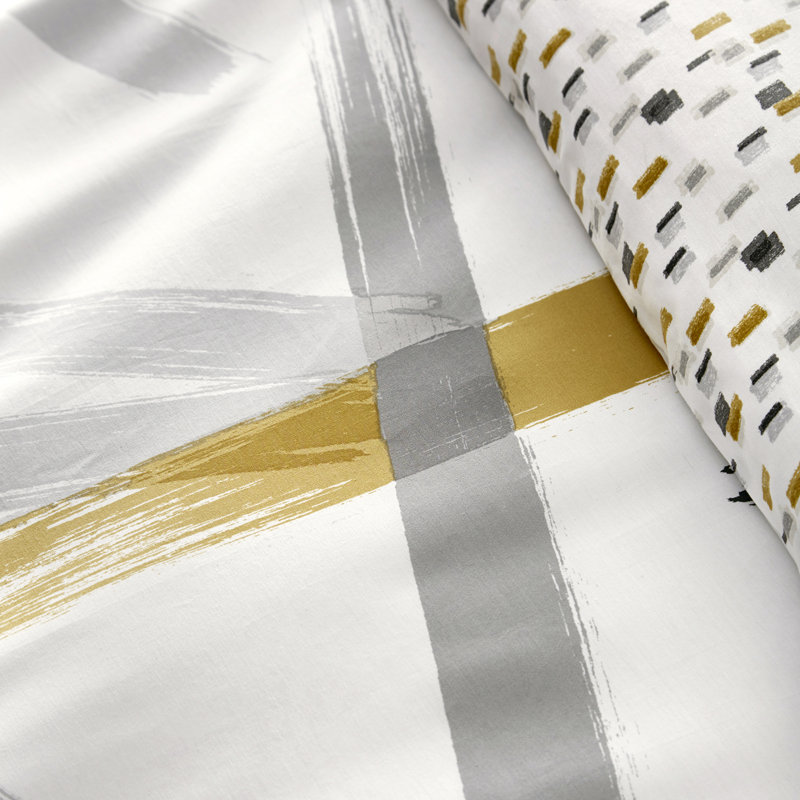 Cotton Geometric Shapes Duvet Cover Set with Pillowcases Included, Double Duvet Cover + 2 Standard Pillowcases, Grey/Yellow