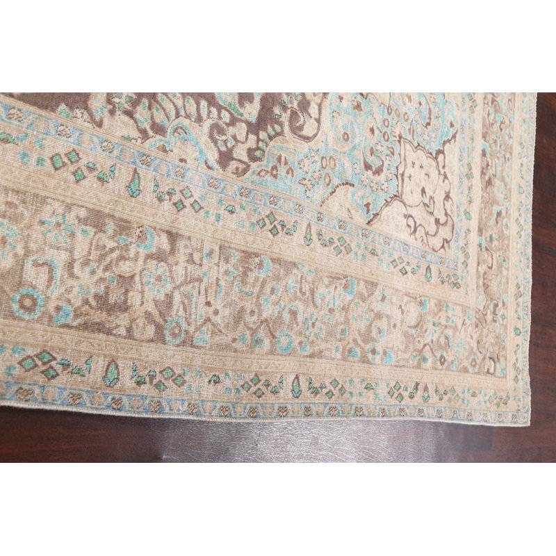 Tapis motif floral persan Mashad noué à la main 10 x 12