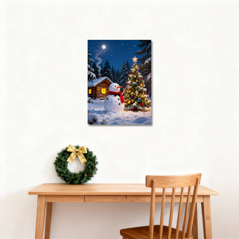 «Snowman Night», art mural sur toile, H 30 po x l 20 po