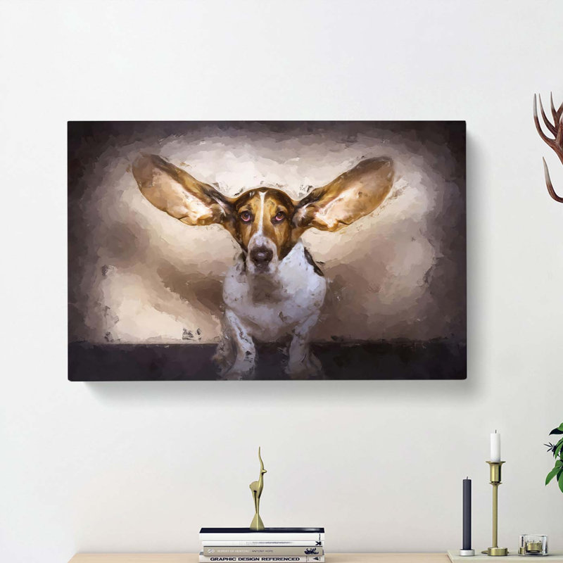 The Ears Of A Basset Hound Dog In Abstract - Wrapped Canvas, 60cm H x 91cm W x 3cm D