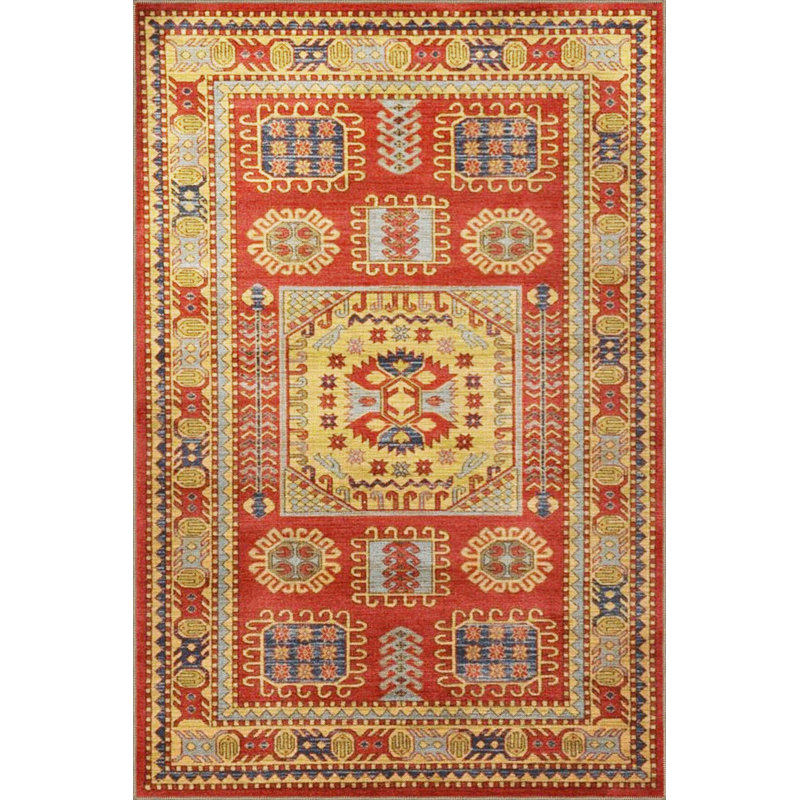 Tapis décoratif géométrique rouge aux tons rouges lavable à la machine, Sous-tapis carré 3 pi 3 po inclus