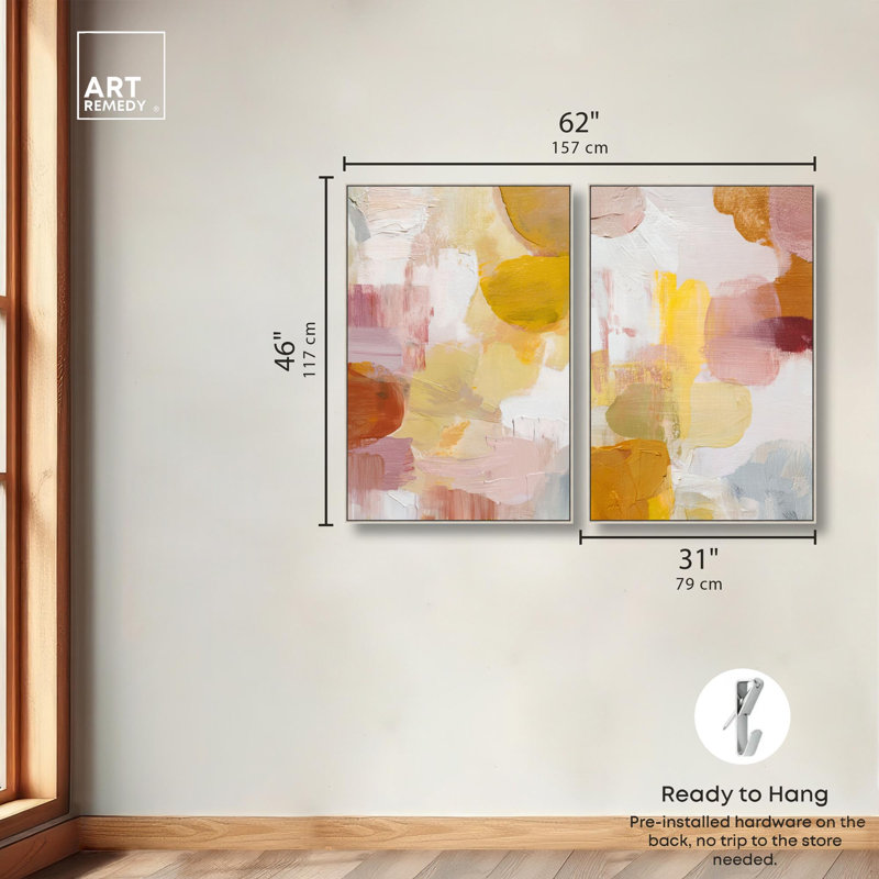 Ensemble de toiles d'art abstrait moderne par Art Remedy, cadre noir, 10 x 15, 46" H x 31" W, Silver Frame