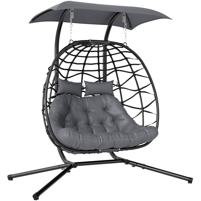 Outsunny Rattan Double Hanging Egg Chair with Canopy Capacity 260 kg Black