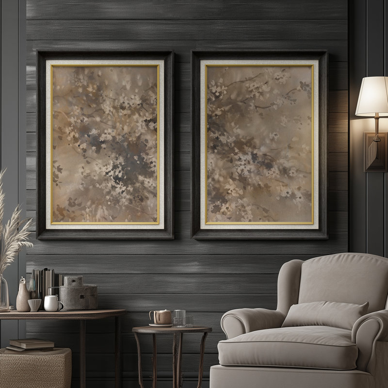 Neutral Abstract Organic Modern - Set of 2 Premium Framed Wall Art Print on Paper 26"x36", Black