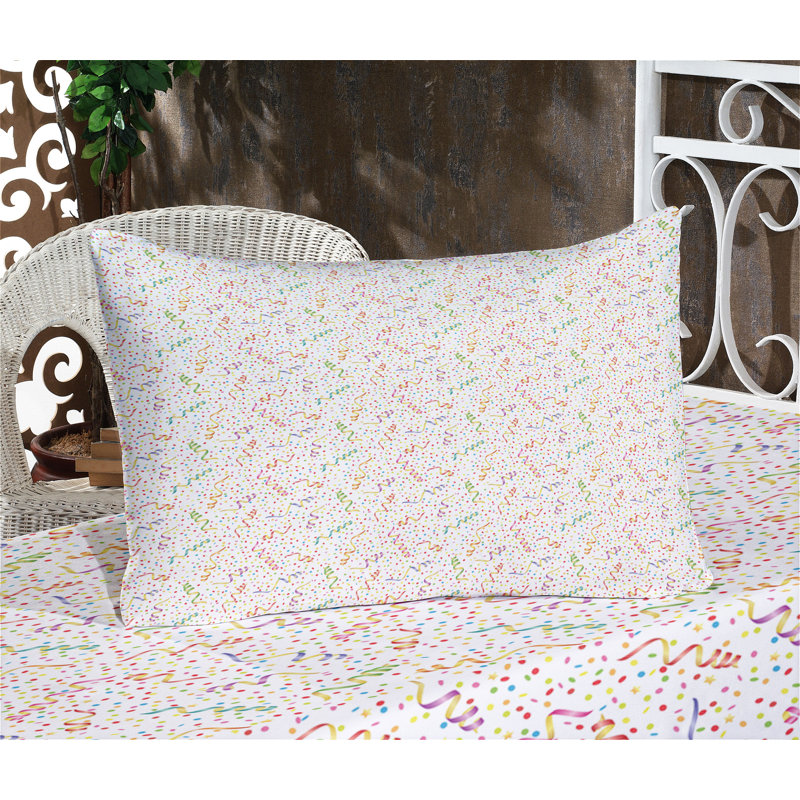 Ambesonne Birthday Fitted Sheet & Pillow Sham, Multicolor, Calking Fitted Sheet Set + 4 Pillow Cases