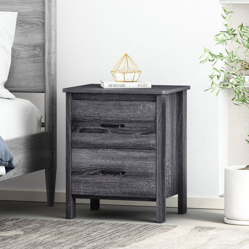 Table de chevet en simili bois gris foncé avec assemblage sans outil moderne et pratique