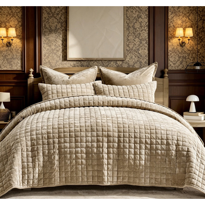 Ensemble de courtepointe en velours de très grande taille, couvre-lit matelassé toutes saisons avec 2 taies décoratives assorties