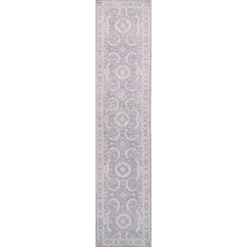 Tapis de couloir bleu / gris / ivoire de haute qualité noué à la main Ziegler 3000