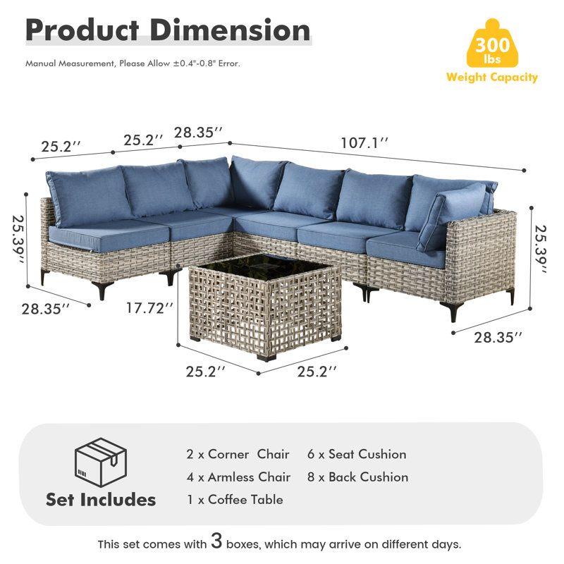 6 - Person Outdoor Seating Group With Cushions, Blue