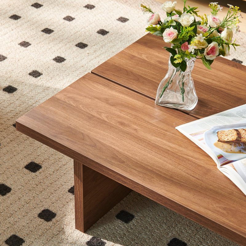 Modern Rectangular Coffee Table, Pretty Wood Texture, Brown, 12.6" H x 47.2" W x 23.6" D