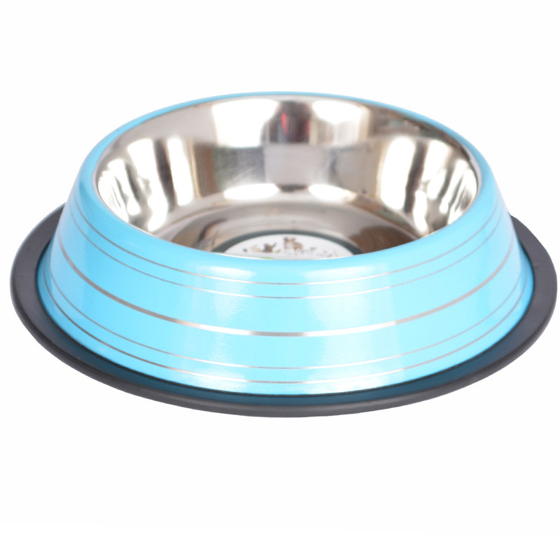 Blue Stainless Steel Non-Skid Pet Bowl Set