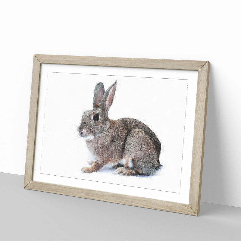 Brown Bunny Rabbit Painting - Single Picture Frame Print on MDF, 24cm H x 33cm W x 2cm D, Oak