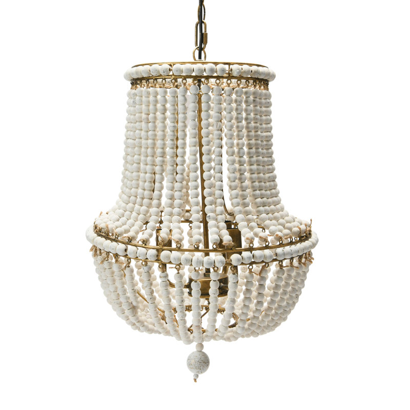 Lustre en perles de bois drapé, Blanc