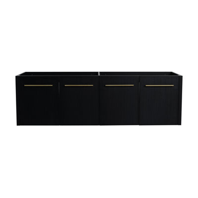Meuble-lavabo moderne de 60 pouces - Couleur marron noir, ouvrant, grand volume de rangement, armoire murale en contreplaqué, style contemporain, mécanisme de fermeture en douceur, esthétique, grand espace de rangement.