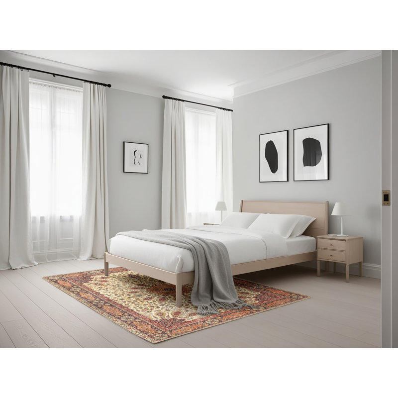 Tapis traditionnel beige/vert area, Rectangle 5 pi x 7 pi