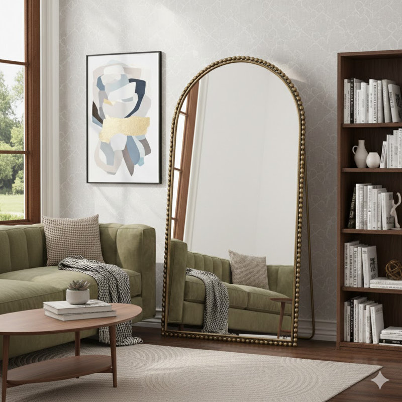 Miroir pleine longueur en fer avec pieds de soutien, Doré, 65.75" H x 35.43" W