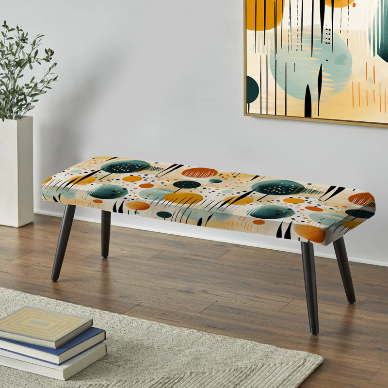 Yellow And Green Geometric Pattern - Geometric Upholstered Black Bench