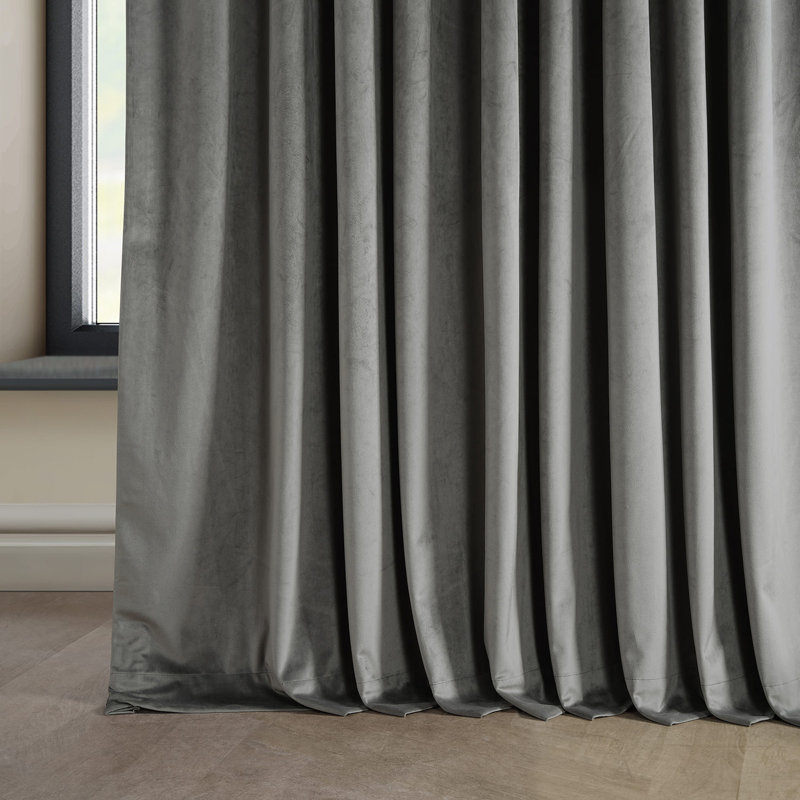 Loria Plush Velvet 100% Blackout Curtains For Bedroom, Living Room - Single Panel, Nightlife Gray, 100" W x 84" L
