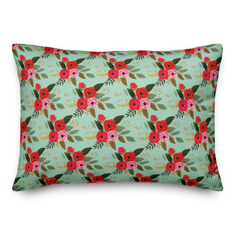 Floral Throw Pillow, Mint