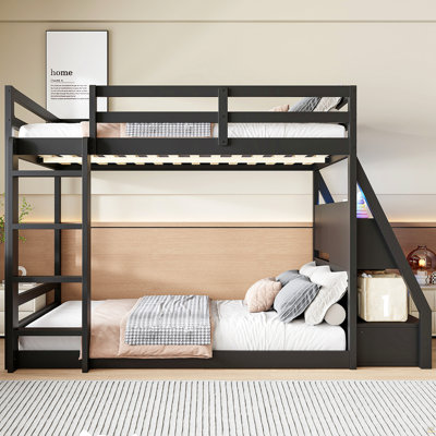 Full Bunk Bed With APP-Controlled LED Lights (7 Colors), USB Ports, Storage Shelves And 2 Drawers