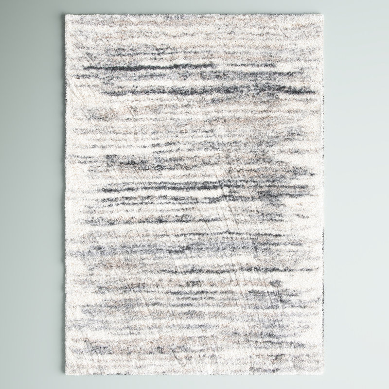 Ivory and Grey Hand-knotted Shag Area Rug, 4' x 6'