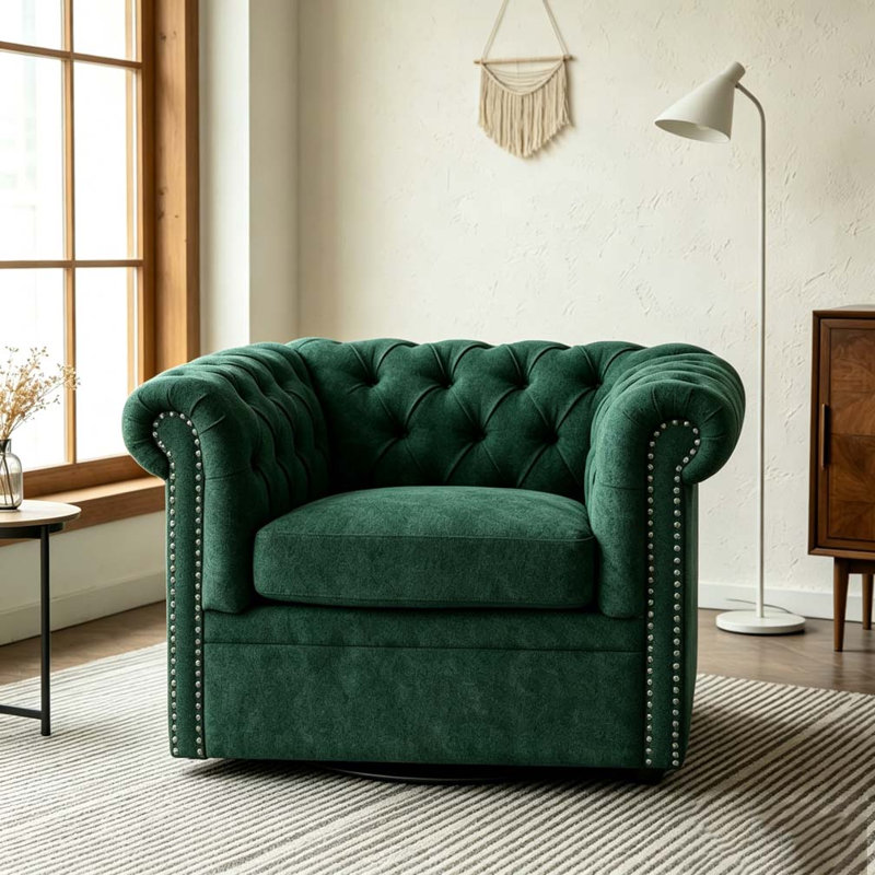Fauteuil club pivotant Chesterfield, Vert foncé