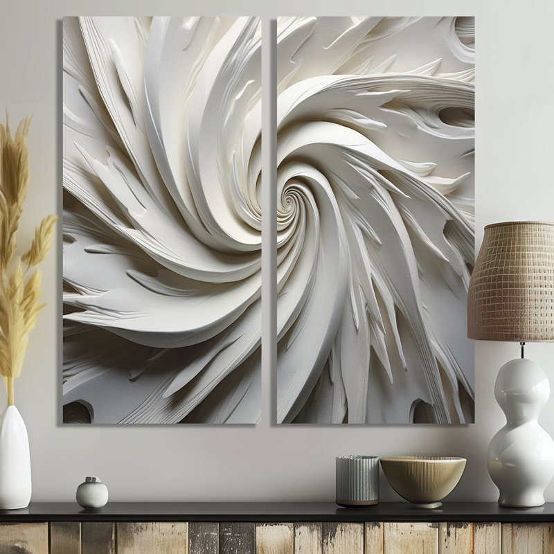 White Majestic Motion I - Décoration murale moderne blanche 2 panneaux, H 20 po x l 24 po, Toile tendue, Ne s’applique pas