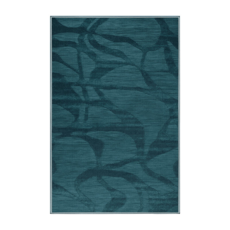 Tapis bleu abstrait lavable à la machine, Rectangle 7 pi x 9 pi