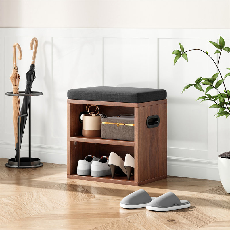 Small Shoe Bench For Entrywaywith Cushion Shoe Bench With Storage And Seating,Seat Entryway Shoe Rack, Entryway, Walnut