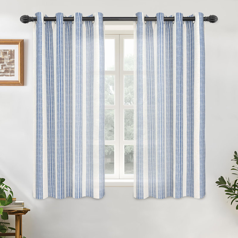 Rideaux semi-transparents en lin avec motif à rayures Chris, L 52 po x L 108 po, Marine