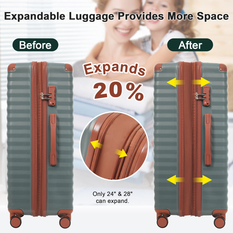 Ensemble de bagage 5 pièces avec ouverture frontale, valise de transport extensible rigide avec roulettes pivotantes, sac de rangement pour porte-gobelet USB et porte-gobelet TSA Lock