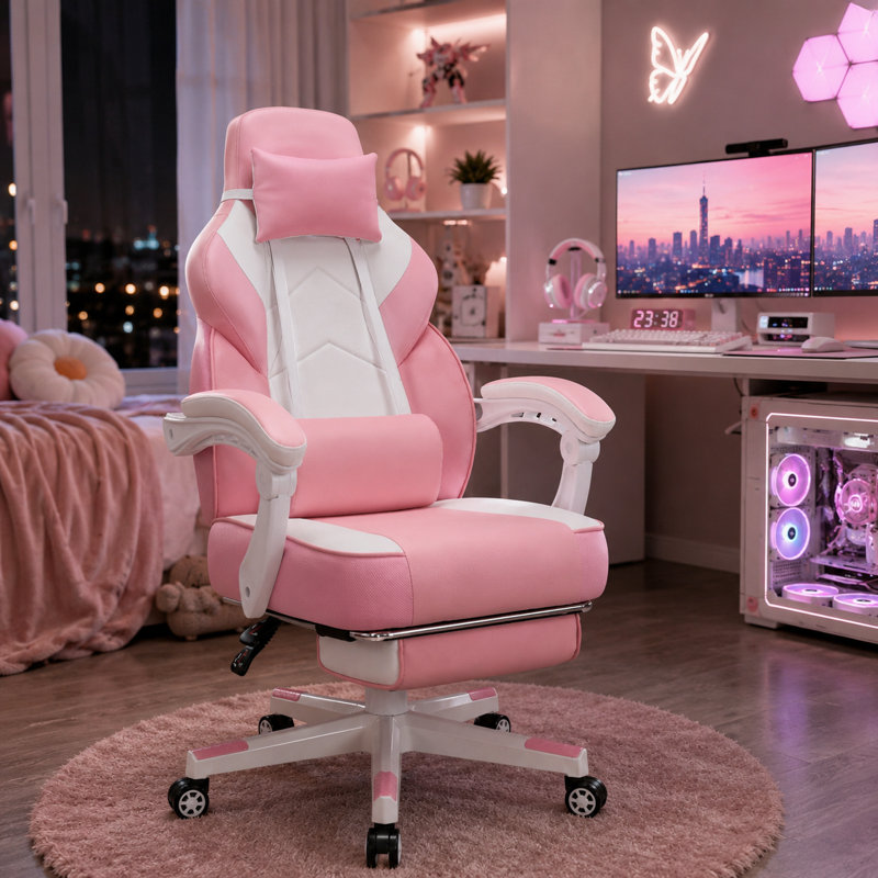 Gaming Chair with Lumbar Support, Pink