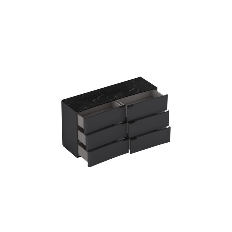 Commode double 6 tiroirs Satomi, Gris foncé / Noir