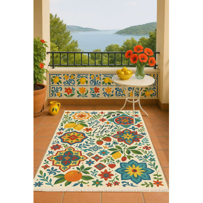 Mediterranean Tile 'Enjoy Life' Rug