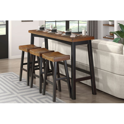 Bar Stool Set Solid Wood 4-Piece Black